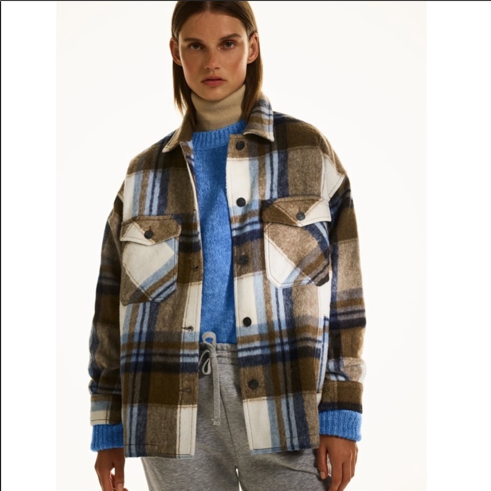 Zara Plaid Paneled Wool Jacket | Size M